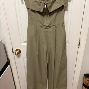 Zara Green Strapless Jumpsuit with Wide-Leg Design